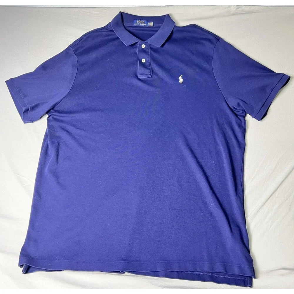 Polo Ralph Lauren Shirt Mens XXL Navy Blue Solid Polo Short Sleeve Pony Logo